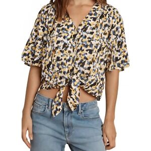 Velvet by Graham‎ & Spencer Yellow Abstract Tie Front Blouse Top Small